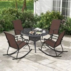 Tangkula Set Of 4 Outdoor Rocking Chair Patio Rocker W/ Breathable Fabric Brown