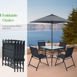 Tangkula 6-Piece Patio Dining Set with Umbrella, Folding Chairs, and Glass Table -Tangkula Shop GUEST ae55a43f 631a 451b 8692 3ae3bf155193