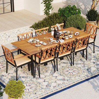 Tangkula 9-Piece Outdoor Dining Set: Acacia Wood Table with 8 Cushioned Chairs 2 Tangkula 9-Piece Outdoor Dining Set: Acacia Wood Table with 8 Cushioned Chairs - Image 2