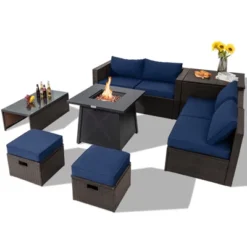 Tangkula 9PCS Outdoor Patio Furniture Set With 30" Propane Fire Pit Table PE Wicker Space-Saving Sectional Sofa Set W/ Storage Box & Cushions -Tangkula Shop GUEST ae5dfbd6 b6f1 4575 82f5 116ff8898df7