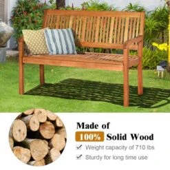 Tangkula Outdoor Eucalyptus Wood Park Bench Loveseat Chair With Armrest -Tangkula Shop GUEST ae75b306 537f 4cd2 bff2 47357cbfeb47