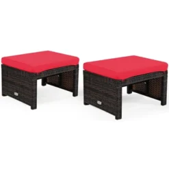 Tangkula 2 PCS Outdoor Wicker Ottoman Patio Rattan Furniture Metal Footrest Seat Square Footstool With Cushion -Tangkula Shop GUEST ae811da4 83ef 4e27 991a 316ad8279bdc