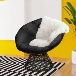 Tangkula Swivel Rattan Papasan Chair with Ergonomic Deep Cushion