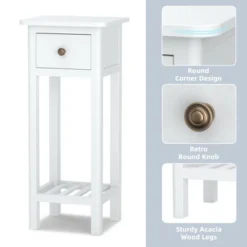 Tangkula Narrow Side Table Small End Table For Small Spaces Farmhouse Acacia Wood Slim Sofa Table Thin Nightstand W/Drawer & Open Shelf White -Tangkula Shop GUEST ae9ee68e b933 4599 b905 7b24f66bce75