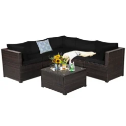 Tangkula 6 PCS Patio Rattan Furniture Set Outdoor Wicker Conversation Sofa Set W/Tempered Glass Coffee Table -Tangkula Shop GUEST aead5d11 eb3b 4c1b 822b eee738f97a87