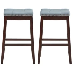 Tangkula Set Of 4 Saddle Bar Stools Backless Nailhead Counter Stool With Grey Cushions Coffee/White -Tangkula Shop GUEST aecaf729 bf8f 49bd bf81 699a95490e34