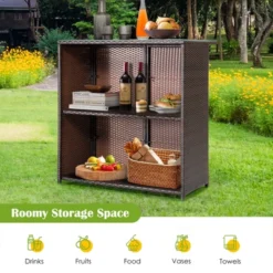 Tangkula 3-Piece Patio Wicker Rattan Bar Set with Shelved Table and Red Cushioned Stools 10 Tangkula 3-Piece Patio Wicker Rattan Bar Set with Shelved Table and Red Cushioned Stools -Tangkula Shop GUEST aee3d7ff f66b 4e21 a6ee e8e129fd7929 1