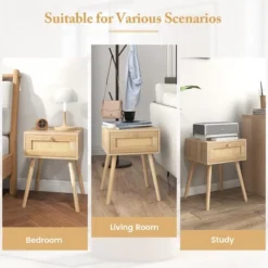 Tangkula 2 PCS Nightstand Bedside Sofa Table With Rattan Drawer For Bedroom & Living Room 13 Tangkula 2 PCS Nightstand Bedside Sofa Table With Rattan Drawer For Bedroom & Living Room -Tangkula Shop GUEST aee5a8d6 f525 4abd b512 512e3f9071eb