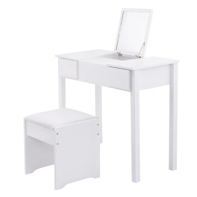 Tangkula 2 Drawers Make-up Mirror Set Vanity Dressing Table Flip-type Desktop With Stool 7 Tangkula 2 Drawers Make-up Mirror Set Vanity Dressing Table Flip-type Desktop With Stool - Image 7