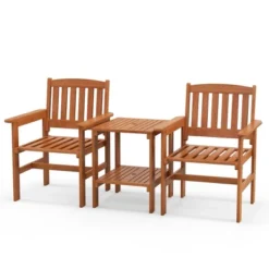 Tangkula 3-Piece Outdoor Solid Wood Bistro Set with Umbrella Hole Table -Tangkula Shop GUEST afaf521d 9864 4b01 809a b00f2074020f