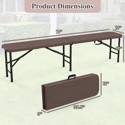 Tangkula 2-Pack 6 Ft Portable Folding Benches with 1320 lbs Capacity - Coffee 8 Tangkula 2-Pack 6 Ft Portable Folding Benches with 1320 lbs Capacity - Coffee - Image 8