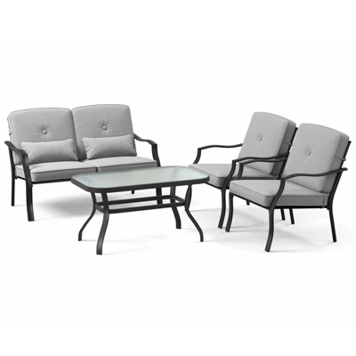 Tangkula 4PCS Furniture Set Outdoor Conversation Sofa W/ Tempered Glass Coffee Table Patio 1 Tangkula 4PCS Furniture Set Outdoor Conversation Sofa W/ Tempered Glass Coffee Table Patio