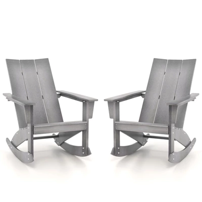 Tangkula Set Of 2 Adirondack Rocking Chair All Weather HDPE Rocker Grey Patio 6 Tangkula Set Of 2 Adirondack Rocking Chair All Weather HDPE Rocker Grey Patio - Image 6