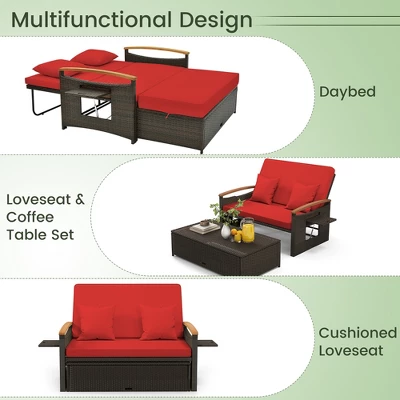 Tangkula Patio Rattan Daybed Set W/ Cushioned Loveseat & Storage Ottoman 4 Tangkula Patio Rattan Daybed Set W/ Cushioned Loveseat & Storage Ottoman - Image 4