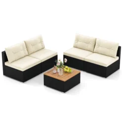 Tangkula 5 Pieces Outdoor Patio Furniture Set Sectional PE Rattan Sofa Set With Cushions And Acacia Wood Coffee Table -Tangkula Shop GUEST b0296874 b2aa 4497 8038 3b9813e1a959