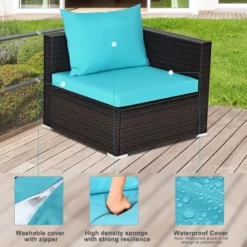 Tangkula 5PCS Patio Rattan Wicker Sofa Furniture Set Sectional Conversation Sofa Set Blue -Tangkula Shop GUEST b035f965 0a8f 46b5 b7c6 12ec72b28677