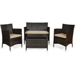 Tangkula 4 PCS Patio Rattan Wicker Furniture Set Outdoor With Cushions -Tangkula Shop GUEST b0890942 3238 4d78 aeec afb2c5c05cd0