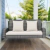 Tangkula 2-Person Outdoor Wicker Porch Swing Bench with Plush Cushions and Adjustable Chains