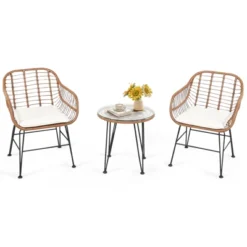 Tangkula 3PCS Patio Rattan Furniture Set With Round Tempered Glass Top Table & 2 Rattan Armchairs White/Turquoise/Red -Tangkula Shop GUEST b0a13c4a 859f 4ccf a3b2 ac512a50415d