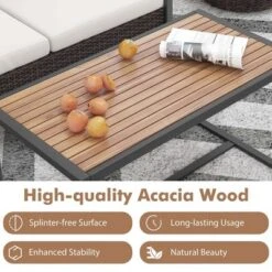 Tangkula 2-Piece Outdoor Wicker Furniture Set with Acacia Wood Coffee Table