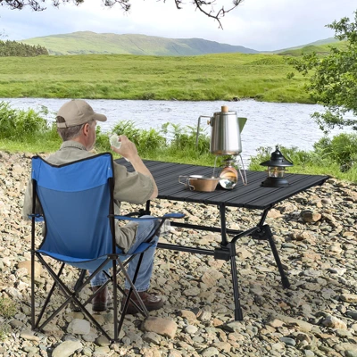 Tangkula Folding Camping Table Collapsible Aluminum Roll Up Beach Table With Carrying Bag 4-Level Adjustable Height Dark/Silver 2 Tangkula Folding Camping Table Collapsible Aluminum Roll Up Beach Table With Carrying Bag 4-Level Adjustable Height Dark/Silver - Image 2