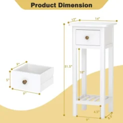 Tangkula Narrow Side Table Small End Table For Small Spaces Farmhouse Acacia Wood Slim Sofa Table Thin Nightstand W/Drawer & Open Shelf White -Tangkula Shop GUEST b0d6f66b 61db 4f98 9c1c e5e38f7ca0b3