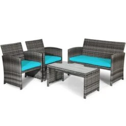Tangkula 4-Piece Rattan Wicker Outdoor Patio Conversation Set - Turquoise 10 Tangkula 4-Piece Rattan Wicker Outdoor Patio Conversation Set - Turquoise -Tangkula Shop GUEST b0ebcd5f 8046 4d79 8d6c 62771fd3e51d