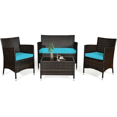 Tangkula 4-Piece Patio Rattan Wicker Conversation Furniture Set 12 Tangkula 4-Piece Patio Rattan Wicker Conversation Furniture Set - Image 12