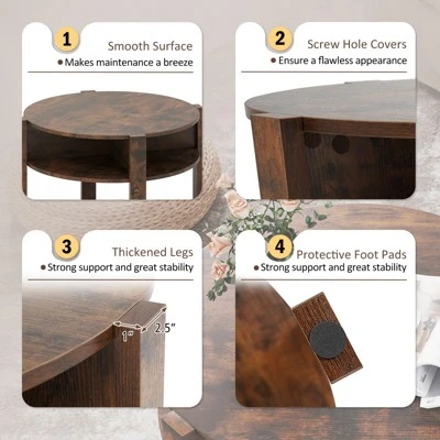 Tangkula 29.5" 2-Tier Round Coffee Table W/ Storage 4 Shelves Faux Wooden Top 7 Tangkula 29.5" 2-Tier Round Coffee Table W/ Storage 4 Shelves Faux Wooden Top - Image 7