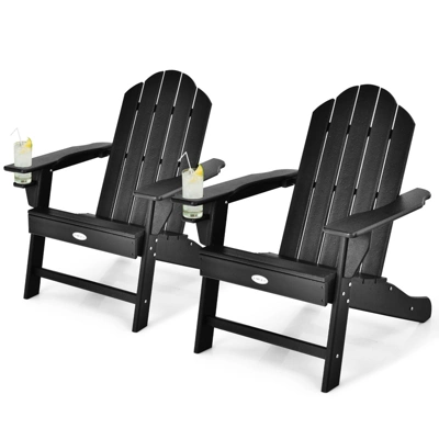 Tangkula 2PCS Adirondack Chair Outdoor With Cup Holde Weather Resistant Lounger Chair For Backyard Garden Patio And Deck Black/Grey/Turquoise/White 8 Tangkula 2PCS Adirondack Chair Outdoor With Cup Holde Weather Resistant Lounger Chair For Backyard Garden Patio And Deck Black/Grey/Turquoise/White - Image 8