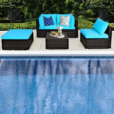 Tangkula 5-Piece Cushioned Rattan Patio Conversation Set with Versatile Ottomans 3 Tangkula 5-Piece Cushioned Rattan Patio Conversation Set with Versatile Ottomans - Image 3