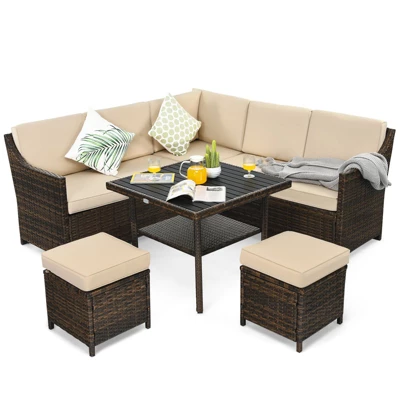 Tangkula 6-Piece All-Weather Rattan Sectional Sofa Set with Dining Table 2 Tangkula 6-Piece All-Weather Rattan Sectional Sofa Set with Dining Table - Image 2