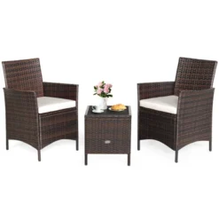 Tangkula 3-Piece Patio Rattan Conversation Set with Wicker Chairs & Table -Tangkula Shop GUEST b1b21b6d bbd5 485d 9124 3d73ba30fe92