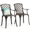 Tangkula 2 PCS Cast Aluminum Dining Chair Arm Seat Outdoor Patio Bistro Chair Solid