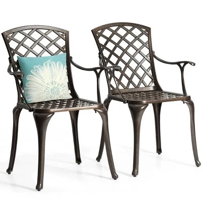Tangkula 2 PCS Cast Aluminum Dining Chair Arm Seat Outdoor Patio Bistro Chair Solid 1 Tangkula 2 PCS Cast Aluminum Dining Chair Arm Seat Outdoor Patio Bistro Chair Solid
