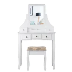 Tangkula Rotatable Mirror Vanity Set Makeup Dressing Table And Stool W/ 5 Drawers -Tangkula Shop GUEST b2195450 8a0d 4e22 99a3 7251ec8c85e5