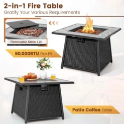 Tangkula Set Of 7 Patio Furniture Set W/ 35" Propane Gas Fire Pit Table & Waterproof Cover