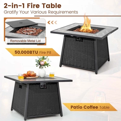 Tangkula Set Of 7 Patio Furniture Set W/ 35" Propane Gas Fire Pit Table & Waterproof Cover 1 Tangkula Set Of 7 Patio Furniture Set W/ 35" Propane Gas Fire Pit Table & Waterproof Cover