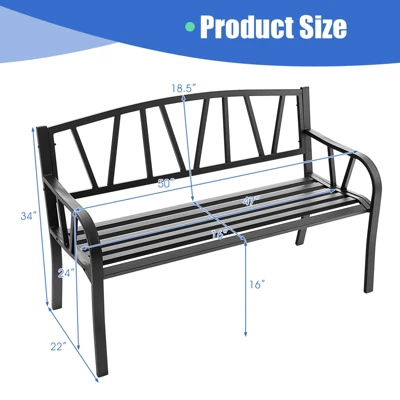 Tangkula Metal Garden Bench with Ergonomic Armrest - 50" Heavy Duty Patio Seat 3 Tangkula Metal Garden Bench with Ergonomic Armrest - 50" Heavy Duty Patio Seat - Image 3