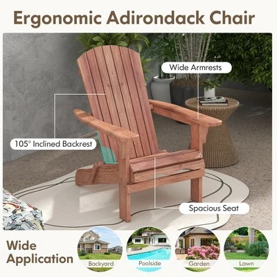 Tangkula Folding Adirondack Chair Set of 2 - Durable Fir Wood Outdoor Lounge 6 Tangkula Folding Adirondack Chair Set of 2 - Durable Fir Wood Outdoor Lounge - Image 6