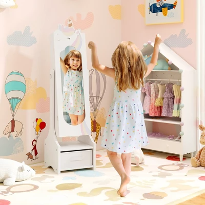 Tangkula Kids Jewelry Cabinet W/ Full-Length Mirror 2 Adjustable Tilt Angles Drawer White 2 Tangkula Kids Jewelry Cabinet W/ Full-Length Mirror 2 Adjustable Tilt Angles Drawer White - Image 2