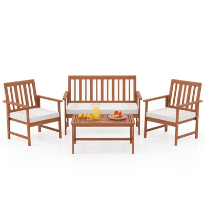 Tangkula 4-Piece Acacia Wood Patio Conversation Set Outdoor Furniture Set W/ 2 Armchairs 9 Tangkula 4-Piece Acacia Wood Patio Conversation Set Outdoor Furniture Set W/ 2 Armchairs - Image 9