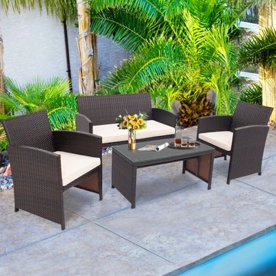 Tangkula 4-Piece Outdoor Rattan Patio Furniture Set with Cushions 2 Tangkula 4-Piece Outdoor Rattan Patio Furniture Set with Cushions - Image 2