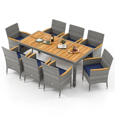 Tangkula 9 Pieces Patio PE Wicker Dining Set Outdoor Acacia Wood Table & Chairs 10 Tangkula 9 Pieces Patio PE Wicker Dining Set Outdoor Acacia Wood Table & Chairs - Image 10