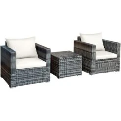 Tangkula 3-Piece Patio Wicker Conversation Set Bistro Rattan Sofa Chair With Washable Cushion -Tangkula Shop GUEST b34c0acd 897c 4925 a571 42299fbc2cd8