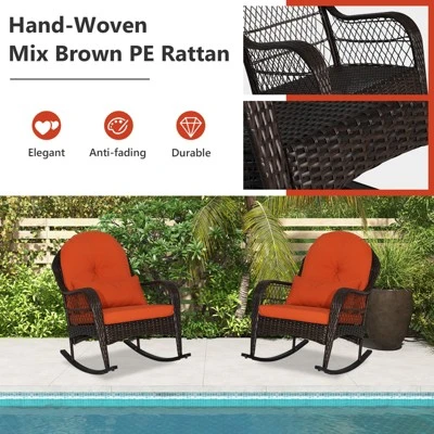 Tangkula 2-Piece Patio Garden Wicker Rattan Rocking Chair Furniture W/ Cushion 1 Tangkula 2-Piece Patio Garden Wicker Rattan Rocking Chair Furniture W/ Cushion