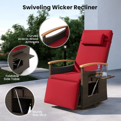 Tangkula Set Of 2 Outdoor 360° Swivel Rattan Recliner Chair Patio Wicker Chaise Lounge Chair 7 Tangkula Set Of 2 Outdoor 360° Swivel Rattan Recliner Chair Patio Wicker Chaise Lounge Chair - Image 7