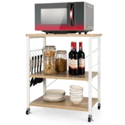Tangkula Kitchen Baker's Rack 3-Tier Microwave Cart With Wheels&10 Hooks Rustic Brown/Maple/Vintage/Nut Brown 16 Tangkula Kitchen Baker's Rack 3-Tier Microwave Cart With Wheels&10 Hooks Rustic Brown/Maple/Vintage/Nut Brown -Tangkula Shop GUEST b36eabbf 4b19 4bbe 9b3d 864328ef23ee