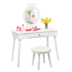 Tangkula Kids Princess Vanity Table Set W/ Chair Crown Mirror White -Tangkula Shop GUEST b3ab2418 7897 4cbf a161 1c8ca3adcbcf
