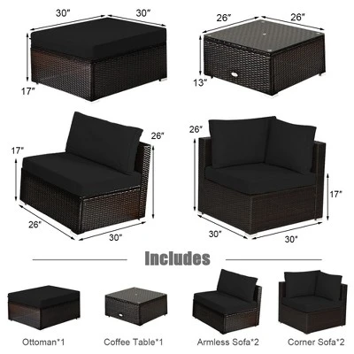 Tangkula 6-Piece Rattan Outdoor Sectional Sofa Set - Modern Patio Furniture with Black Cushions 8 Tangkula 6-Piece Rattan Outdoor Sectional Sofa Set - Modern Patio Furniture with Black Cushions - Image 8